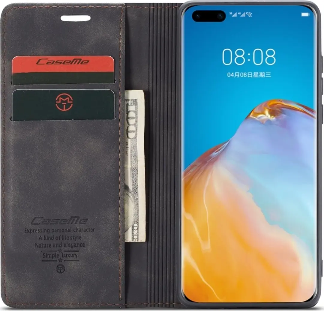 Caseme 013 Bookcase Portemonnee - Huawei P40 - 2 Pasjes - Zwart