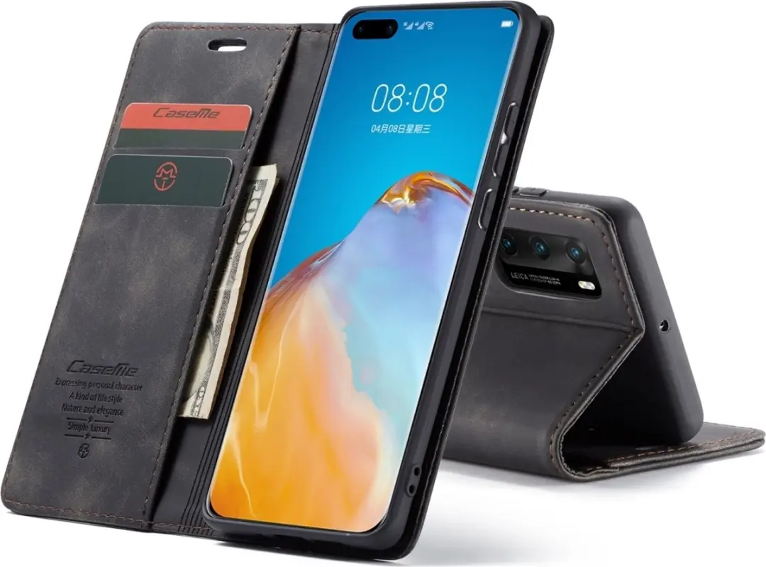 Caseme 013 Bookcase Portemonnee - Huawei P40 - 2 Pasjes - Zwart - afbeelding 6 van 6