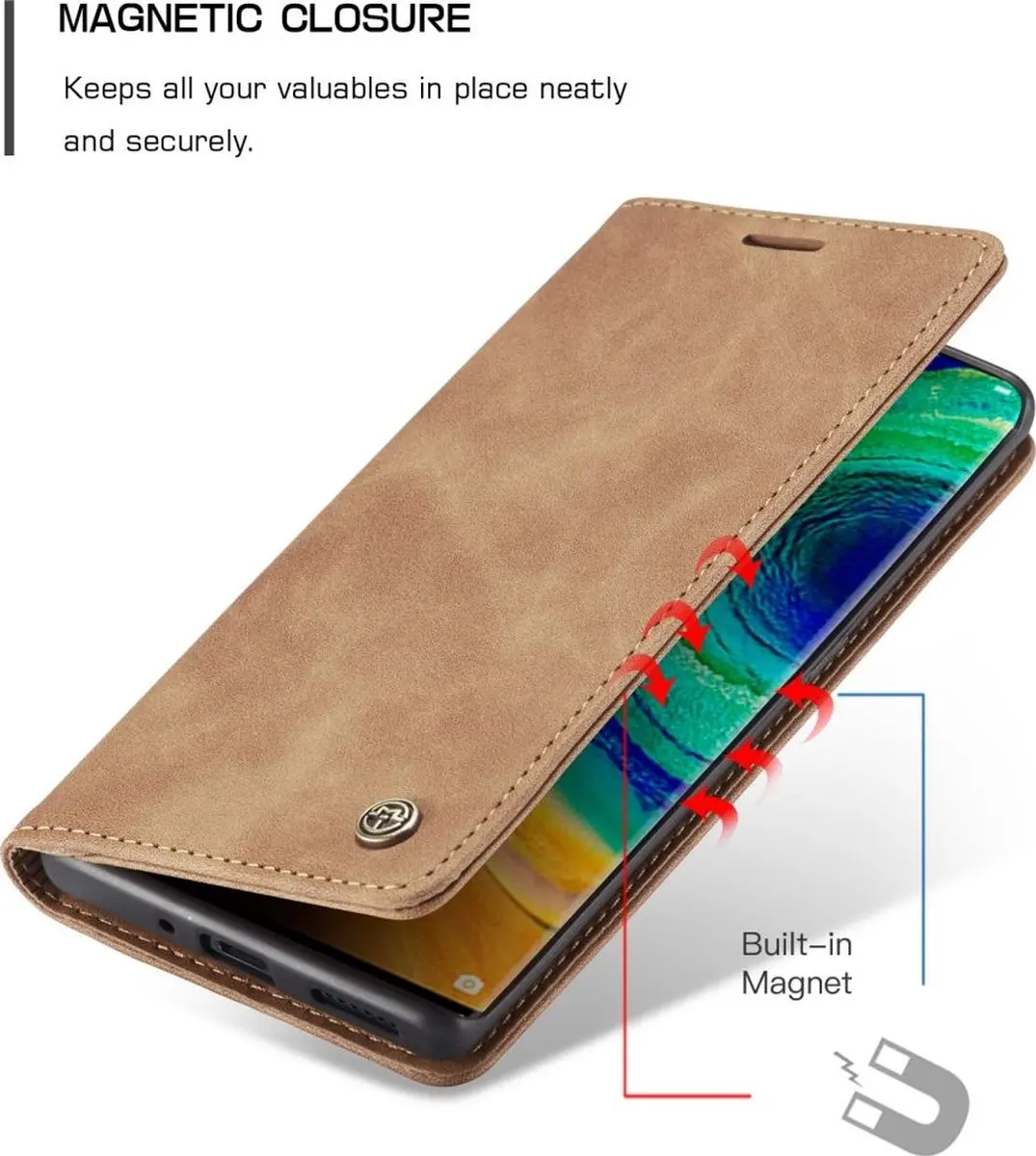 Caseme 013 Bookcase Portemonnee Telefoonhoesje - Huawei Mate 30 Pro - 2 Pasjes - Bruin