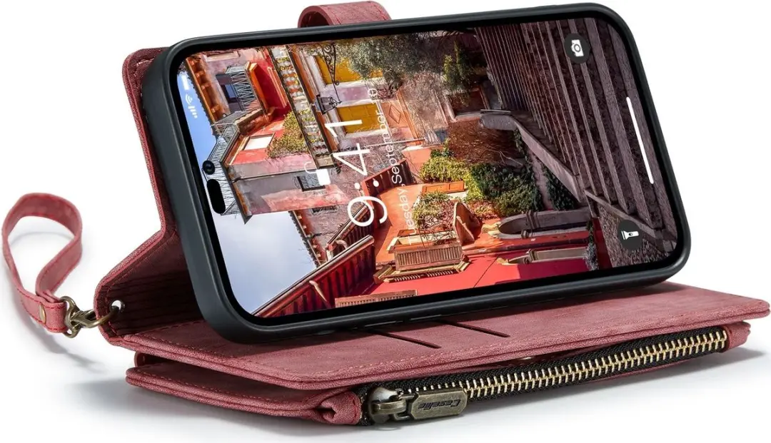 Caseme C30 Bookcase Portemonnee iPhone 14 Pro - Rood