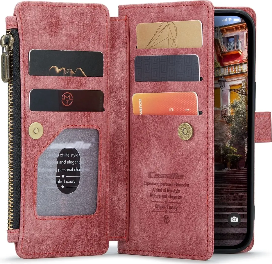 Caseme C30 Bookcase Portemonnee iPhone 14 Pro - Rood
