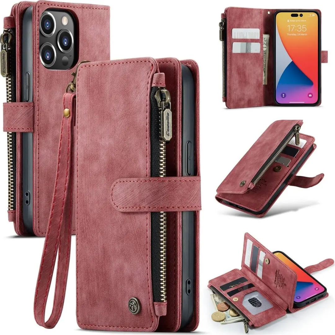 Caseme C30 Bookcase Portemonnee iPhone 14 Pro - Rood - afbeelding 6 van 6