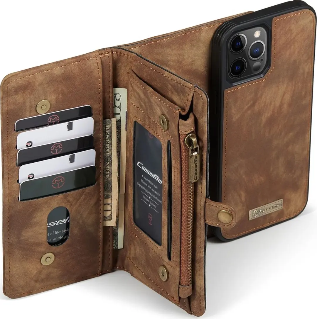 Caseme 008 Telefoonhoesje iPhone 12 - 8 Pasjes - Bruin