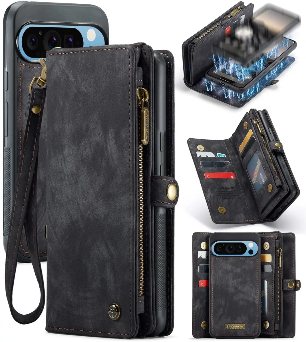 Caseme 008 Telefoonhoesje Bookcase Portemonnee - Google Pixel 9 Pro XL - Zwart