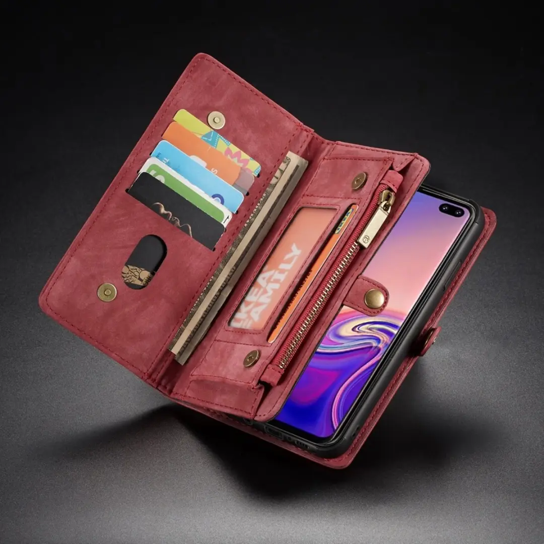 Caseme 008 Telefoonhoesje Samsung Galaxy S10 - 2in1 Bookcase Portemonnee Rood