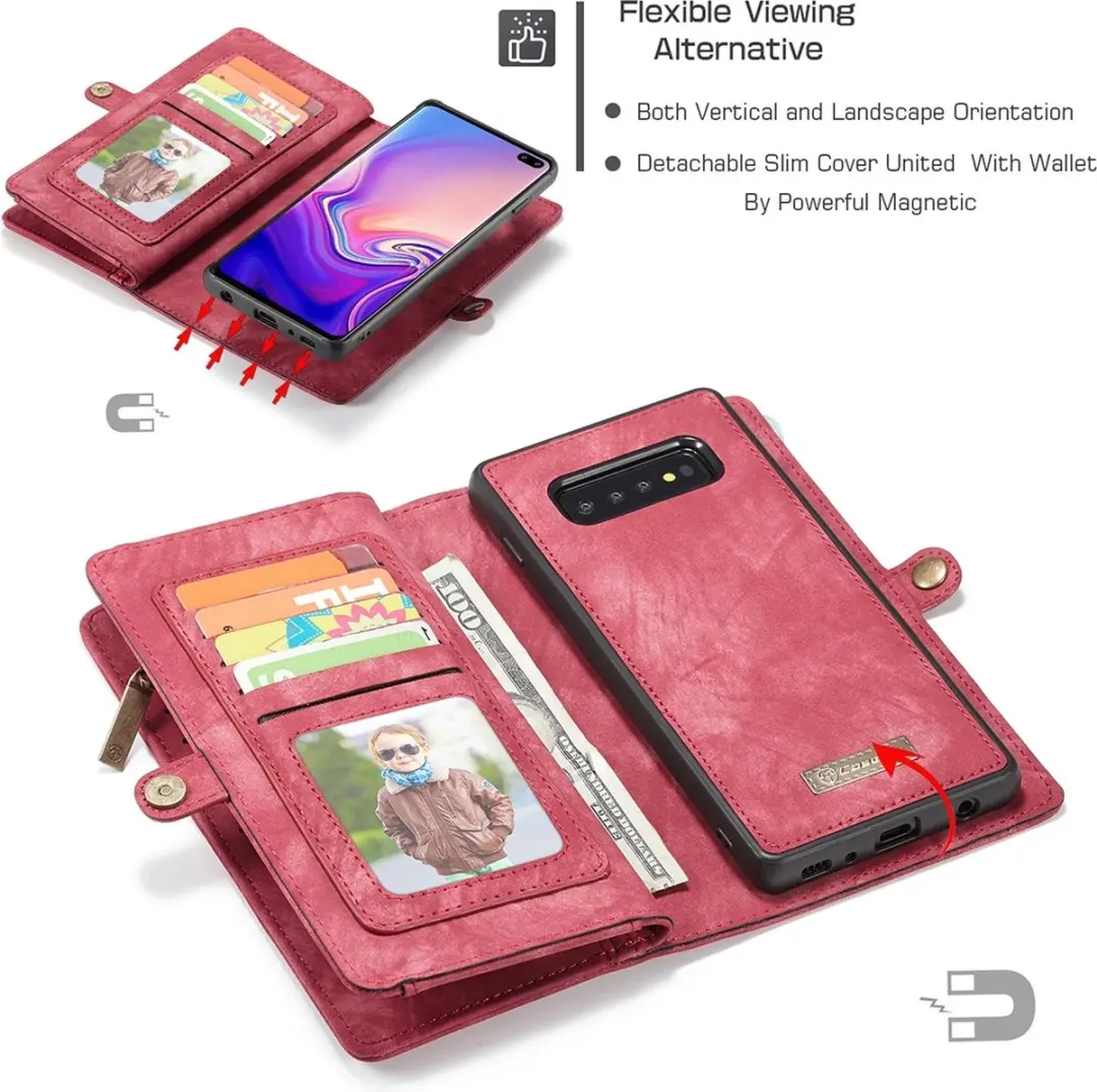 Caseme 008 Telefoonhoesje Samsung Galaxy S10 - 2in1 Bookcase Portemonnee Rood