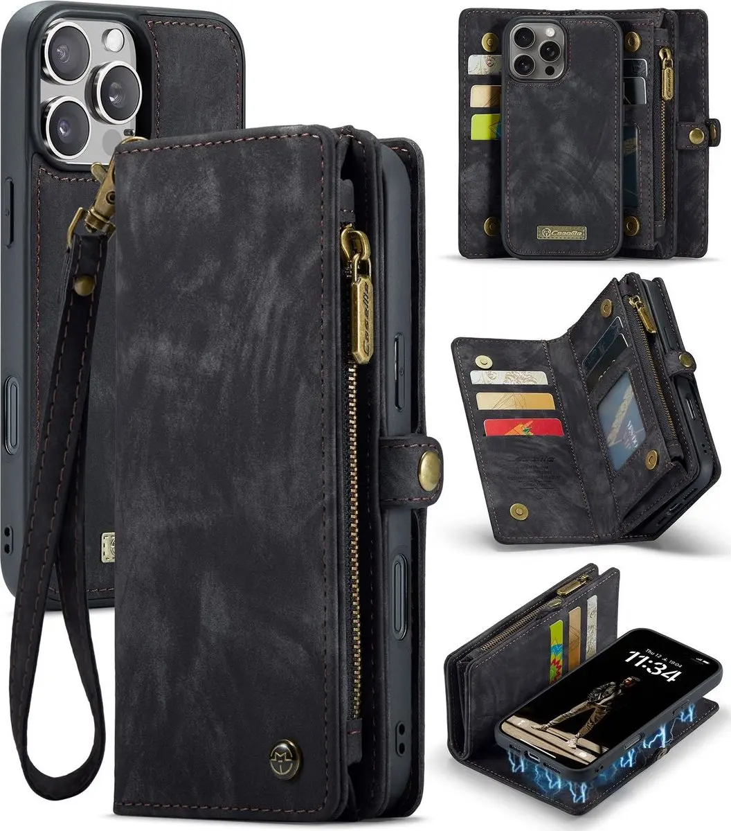 Caseme 008 Telefoonhoesje iPhone 16 Pro Max - 2in1 Bookcase Zwart