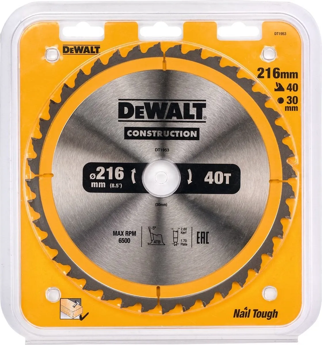 DeWalt DT1953 Cirkelzaagblad 216mm - Metaal