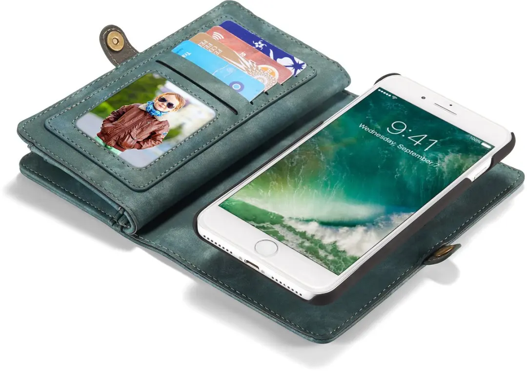 Caseme CSM-3206 Lederen 2-in-1 Portemonnee Booktype iPhone 8 Plus/7 Plus - Groen