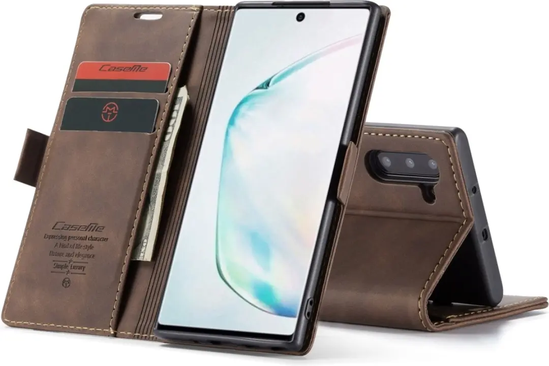 Caseme Luxe Wallet Hoesje Samsung Galaxy Note 10 - Koffie - 2 Pasjes