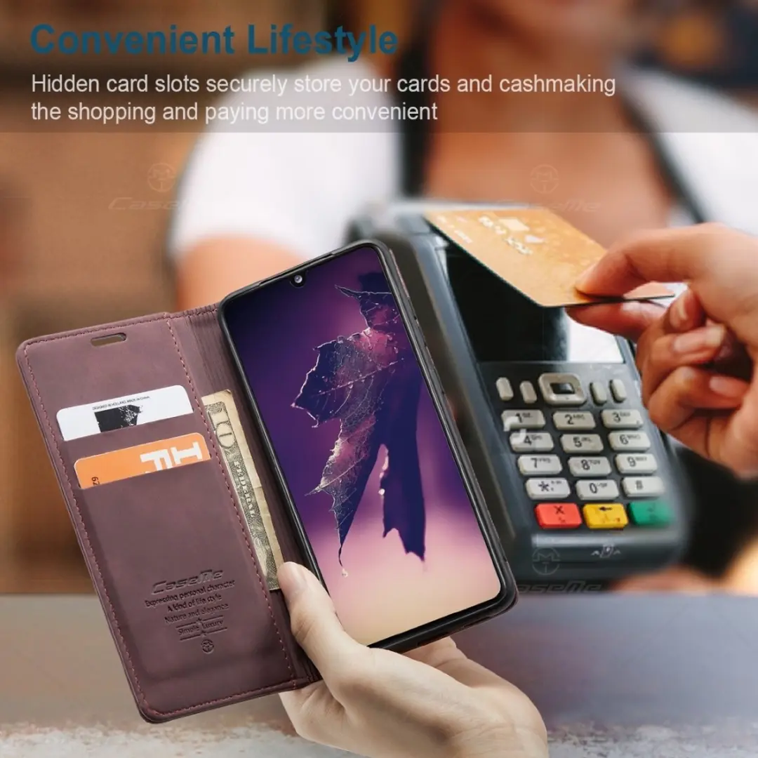 Caseme Samsung Galaxy A41 Hoesje - Kunstlederen Bookcase Rood - 2 Pasjes