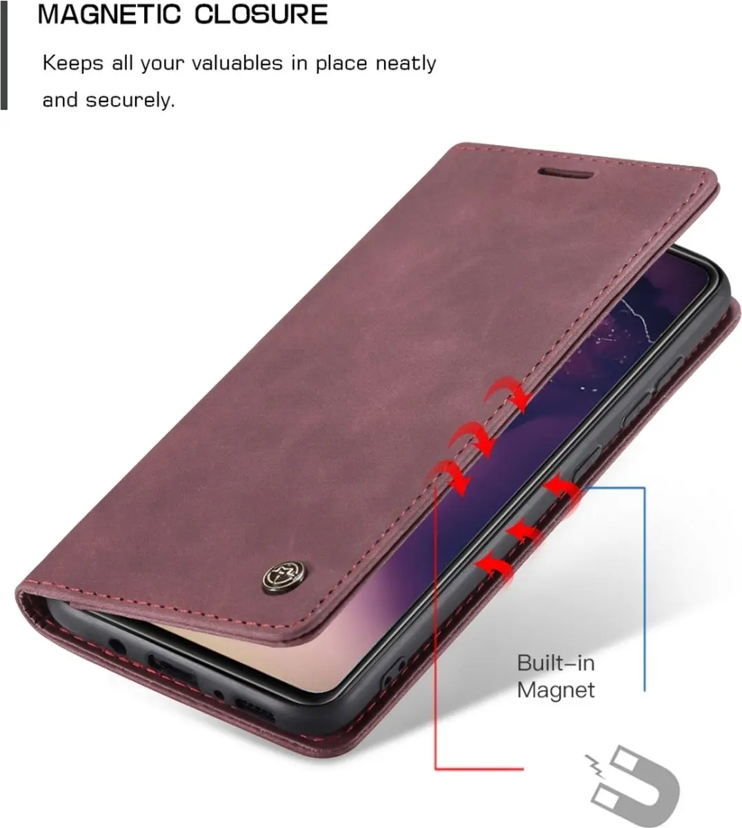 Caseme Samsung Galaxy A41 Hoesje - Kunstlederen Bookcase Rood - 2 Pasjes