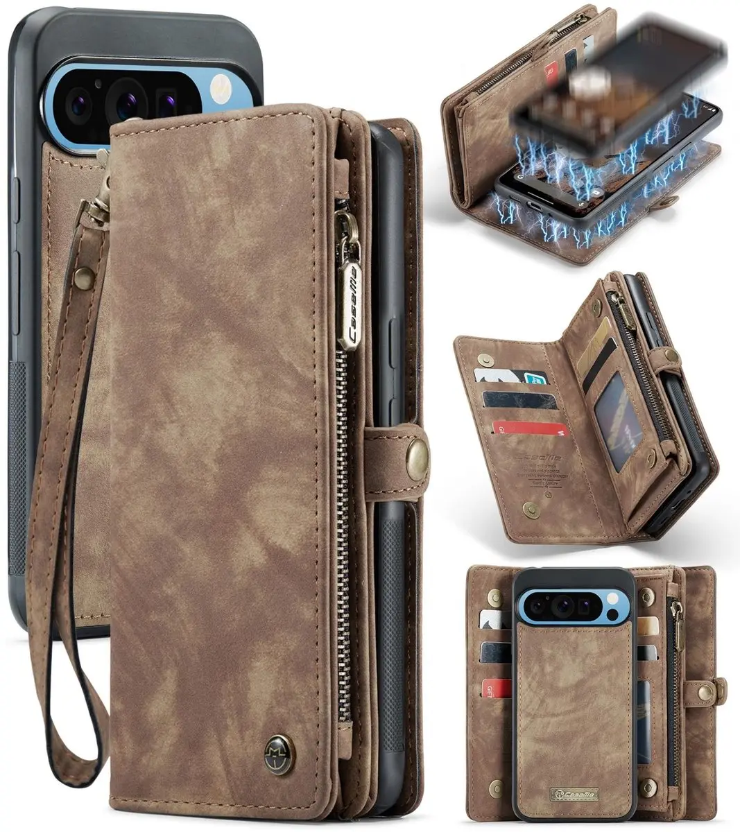 Caseme 008 Telefoonhoesje Google Pixel 9 Pro XL - Bookcase Portemonnee Bruin