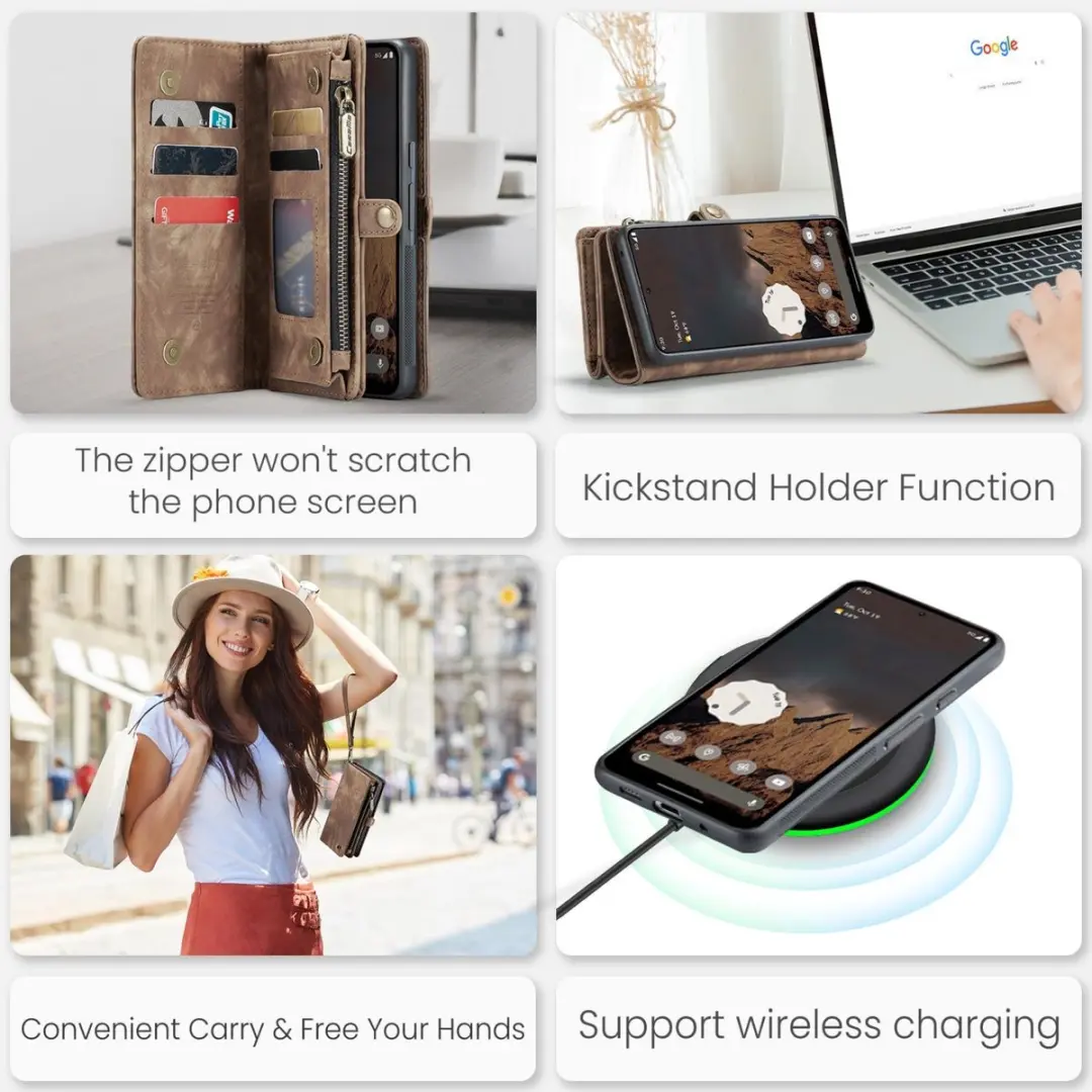 Caseme 008 Telefoonhoesje Google Pixel 9 Pro XL - Bookcase Portemonnee Bruin