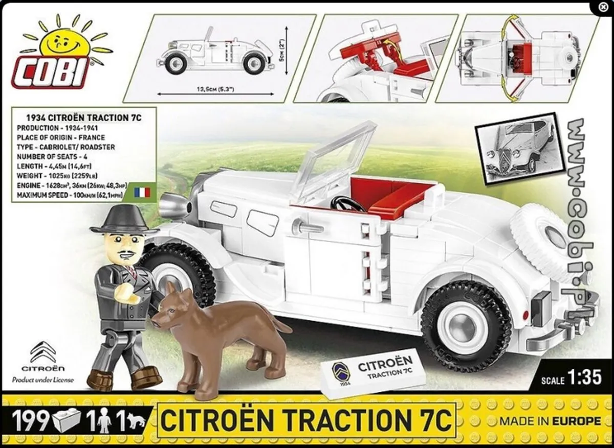 Cobi Citroën Traction 7C Bouwset - 199 Stukken - Wit - afbeelding 6 van 6