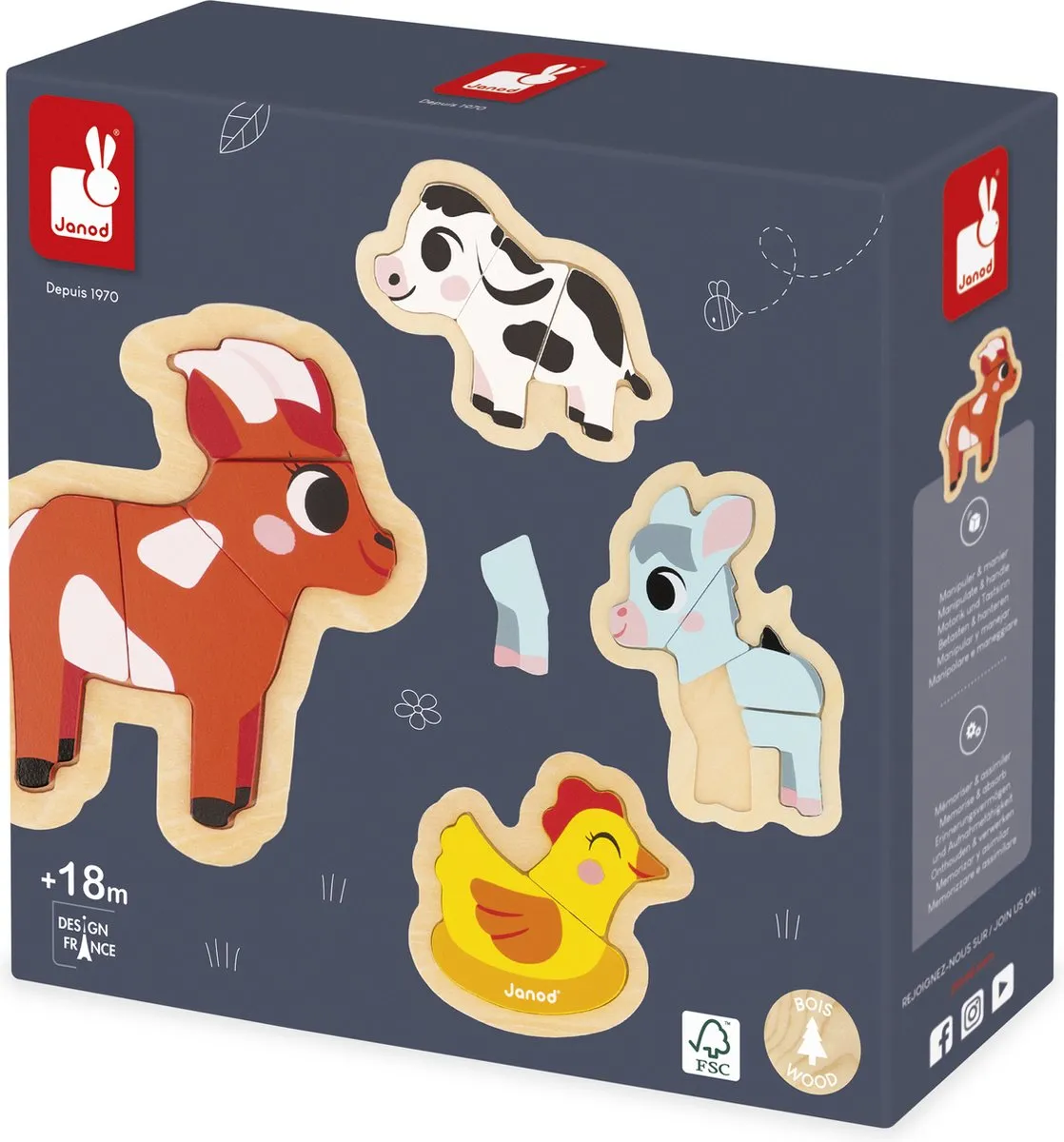 Janod Houten Puzzelset Boerderijdieren 7114 - 14 Stuks