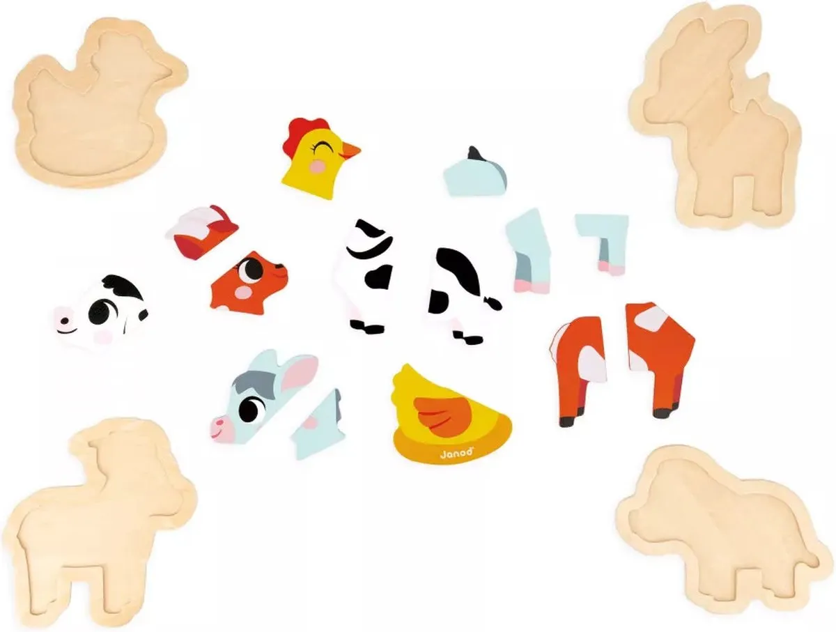Janod Houten Puzzelset Boerderijdieren 7114 - 14 Stuks