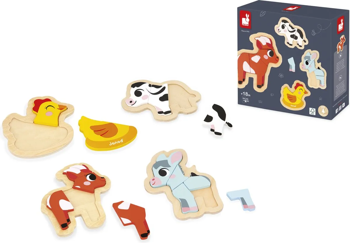 Janod Houten Puzzelset Boerderijdieren 7114 - 14 Stuks