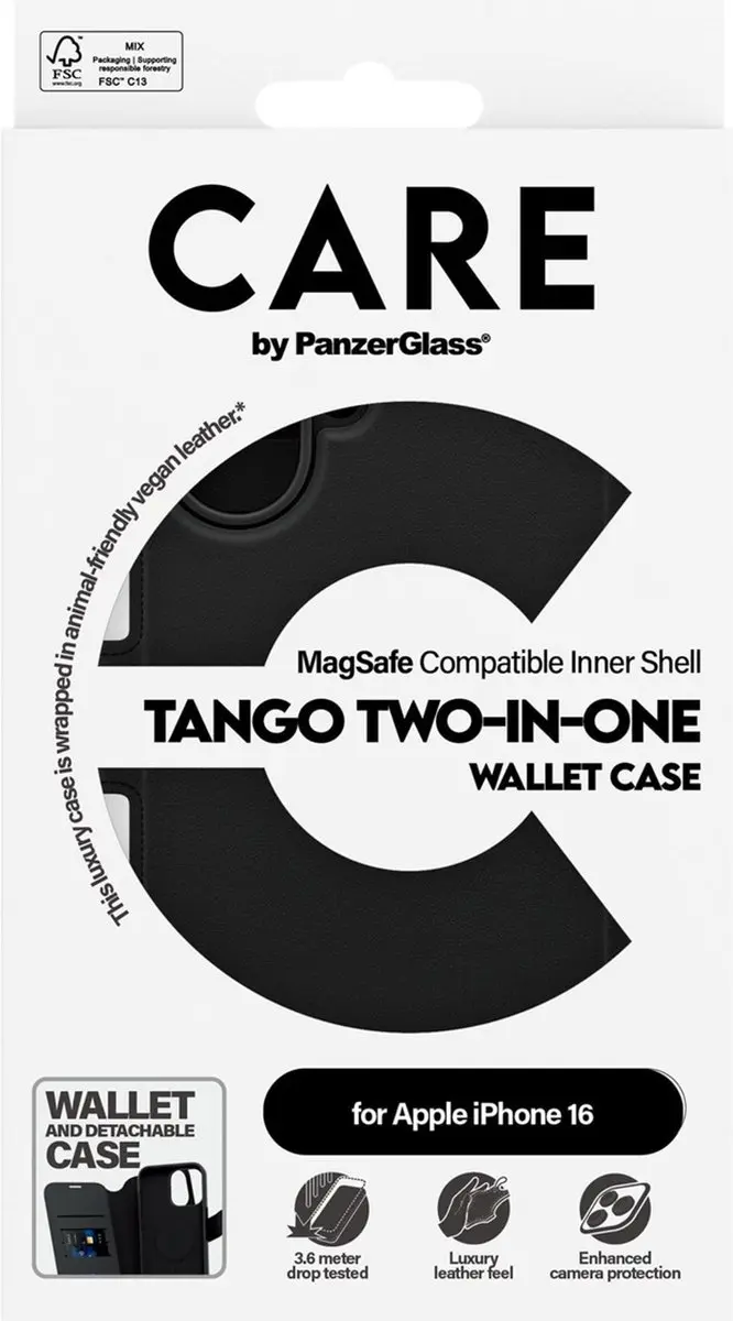PanzerGlass CARE Feature Case Tango Two-in-One Wallet iPhone 16 - 1329 - Zwart - afbeelding 6 van 6