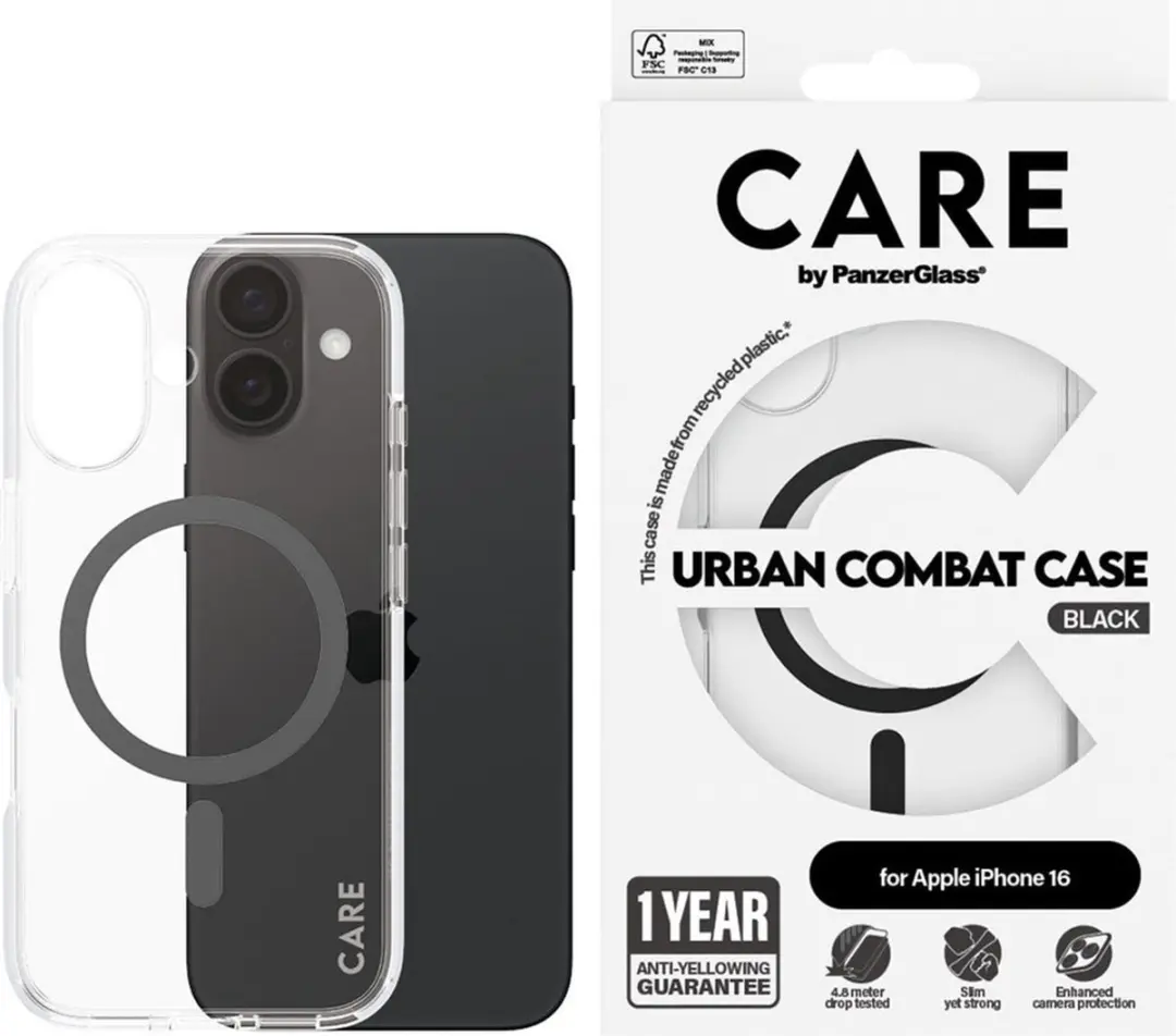 PanzerGlass CARE Feature Case Tango Two-in-One Wallet iPhone 16 - 1329 - Zwart
