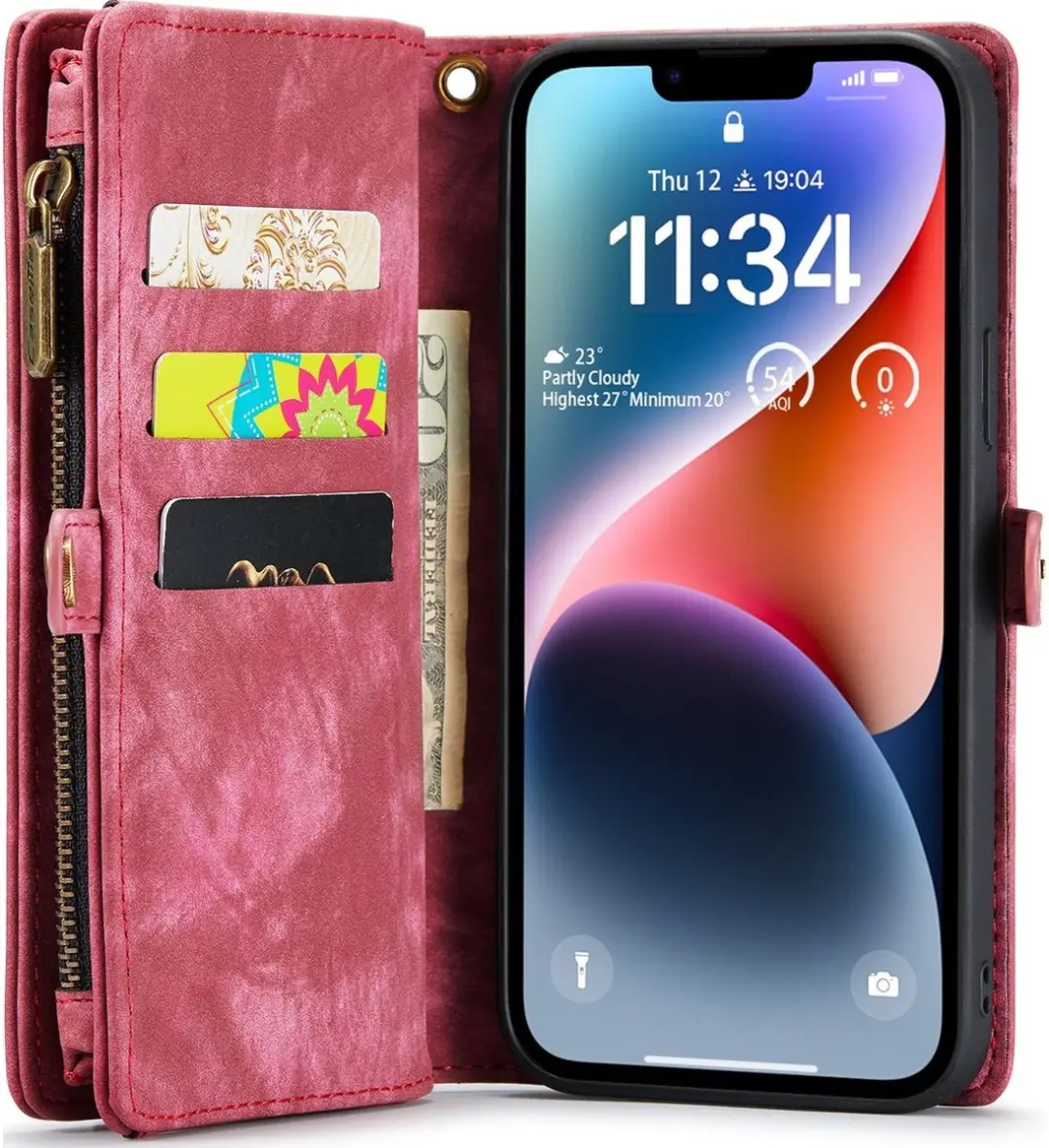 Caseme iPhone 14 Telefoonhoesje 2in1 Bookcase Portemonnee - Rood