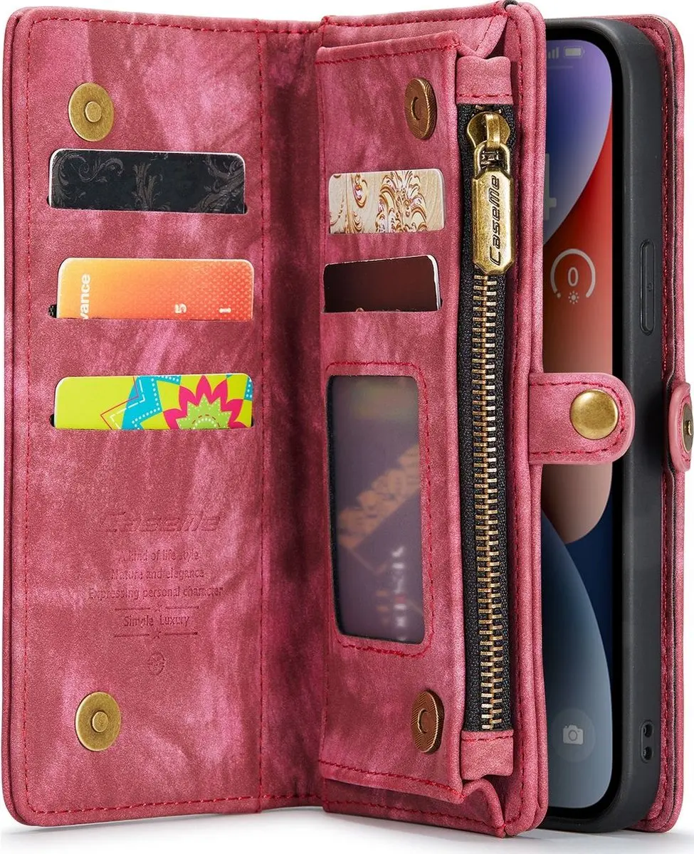 Caseme iPhone 14 Telefoonhoesje 2in1 Bookcase Portemonnee - Rood