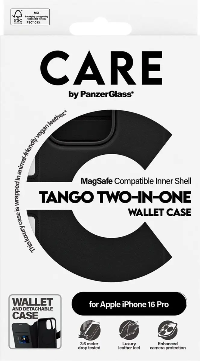 PanzerGlass CARE Feature Case Tango Two-in-One Wallet - iPhone 16 Pro - Zwart