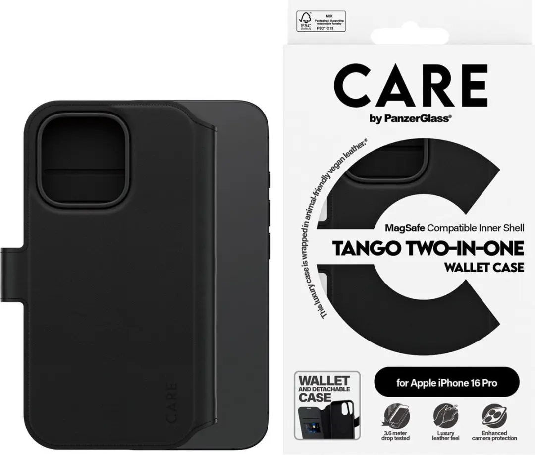 PanzerGlass CARE Feature Case Tango Two-in-One Wallet - iPhone 16 Pro - Zwart