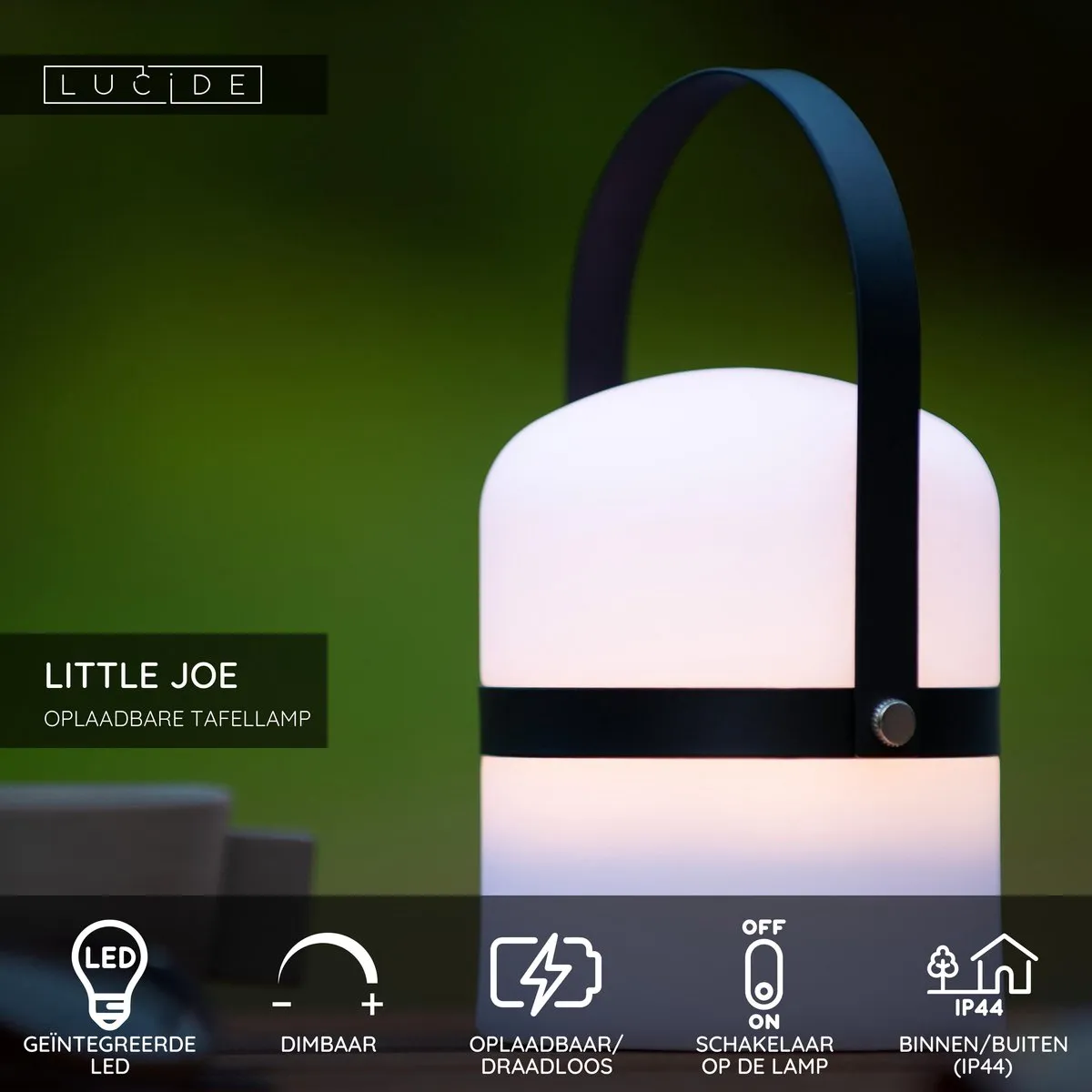 Lucide Little Joe Oplaadbare LED Tafellamp 3000K - Ø10cm - Zwart