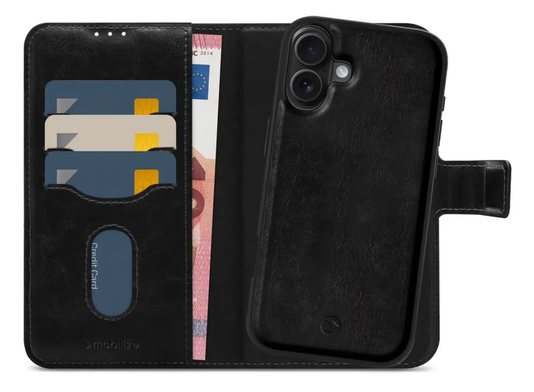 Mobilize MagSafe Gelly Wallet iPhone 16 Plus - 2in1 Bookcase Portemonnee - Zwart