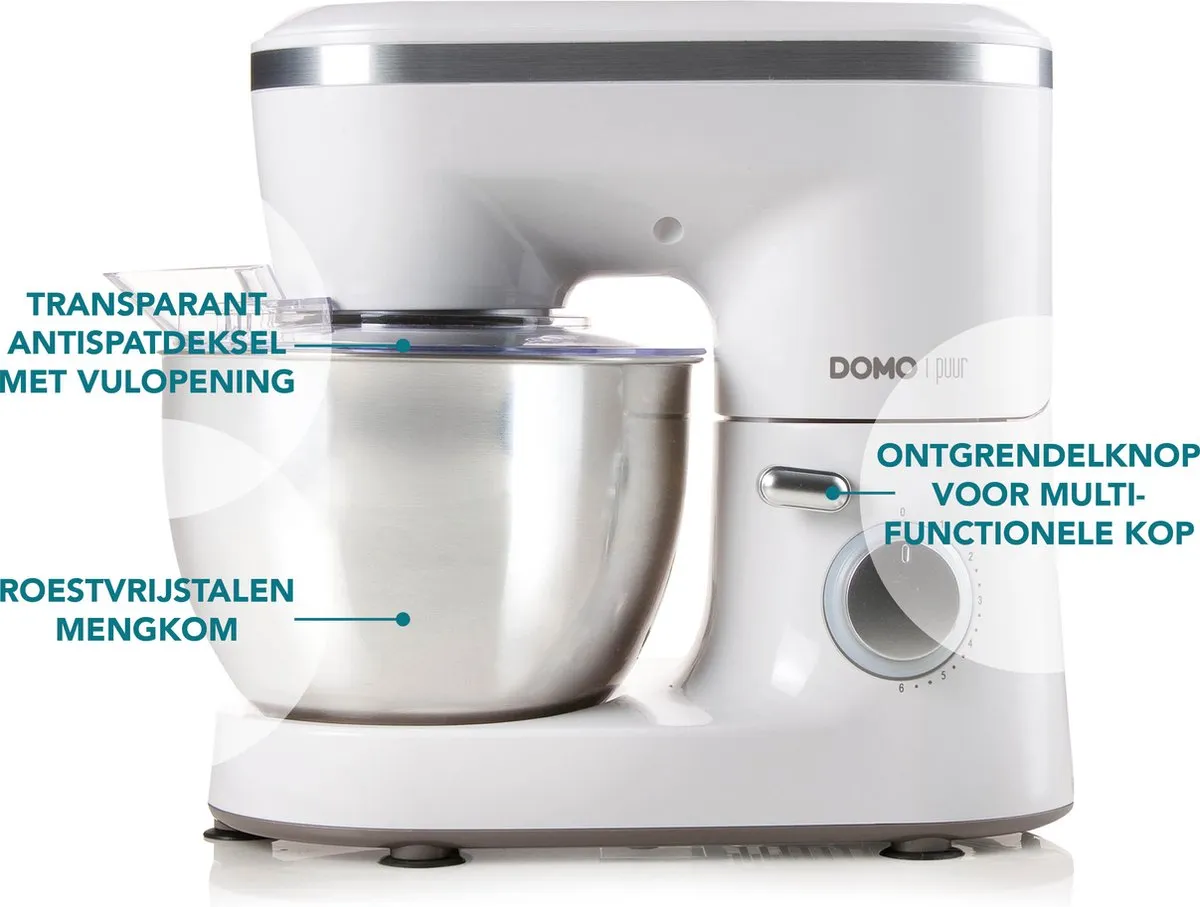 Domo PUUR DO9175KR Keukenmachine 700W - 4L RVS - Wit