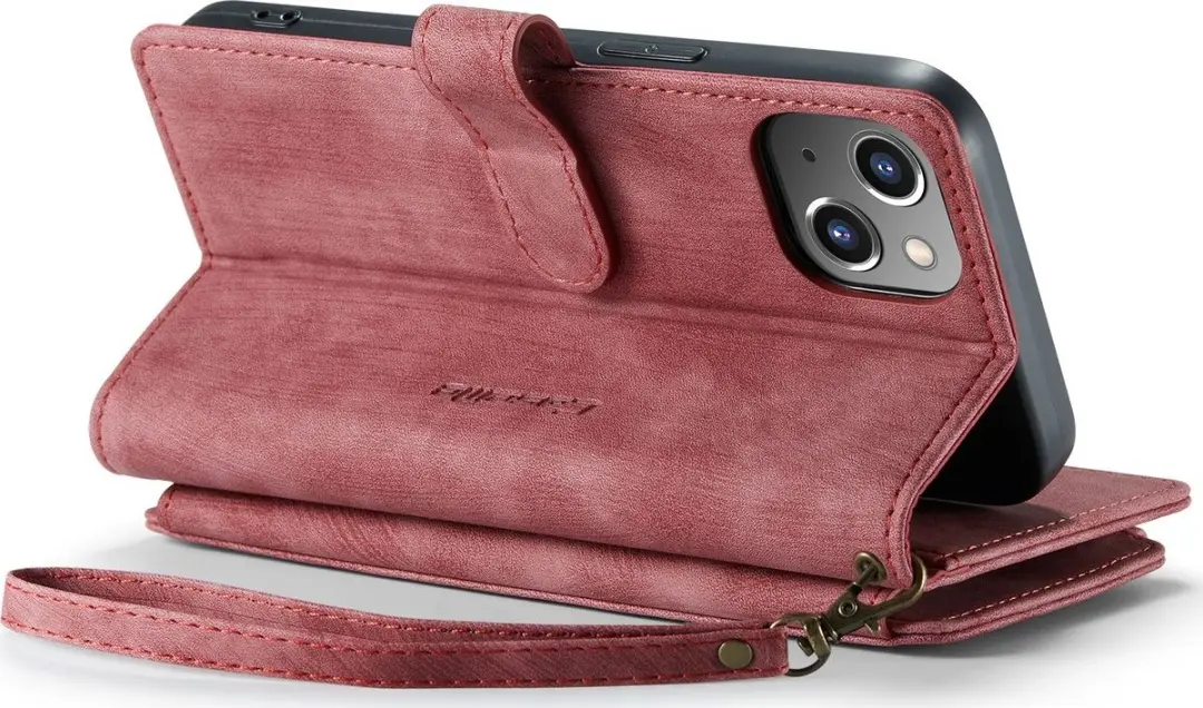 Caseme iPhone 14 Plus Telefoonhoesje Portemonnee - Rood - 10 Pasjes