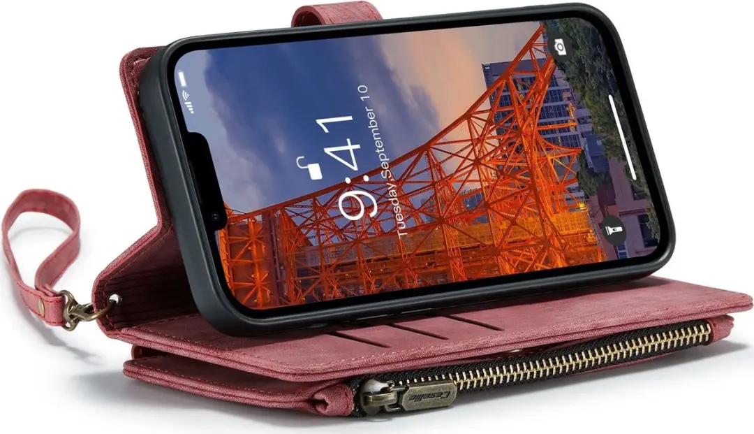 Caseme iPhone 14 Plus Telefoonhoesje Portemonnee - Rood - 10 Pasjes