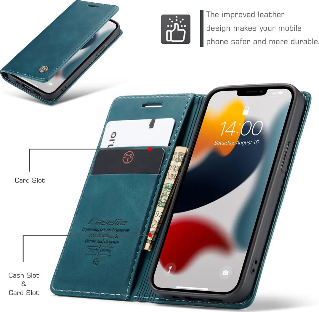Caseme 013 Bookcase Portemonneehoesje iPhone 13 - Blauw - afbeelding 6 van 6