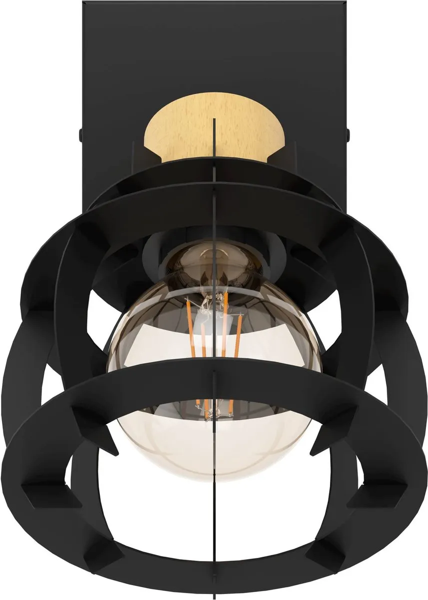 Eglo Stillington Wandlamp E27 - Hout - Ø16cm - Zwart