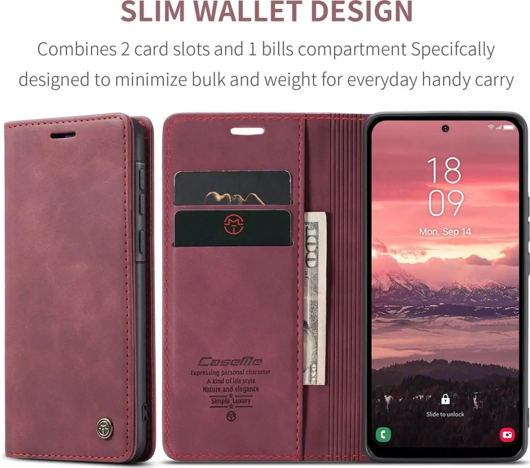 Caseme 013 Bookcase Portemonneehoesje Samsung Galaxy A56 - Rood