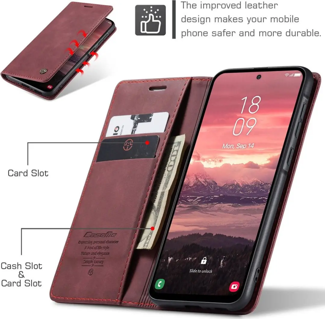 Caseme 013 Bookcase Portemonneehoesje Samsung Galaxy A56 - Rood - afbeelding 6 van 6
