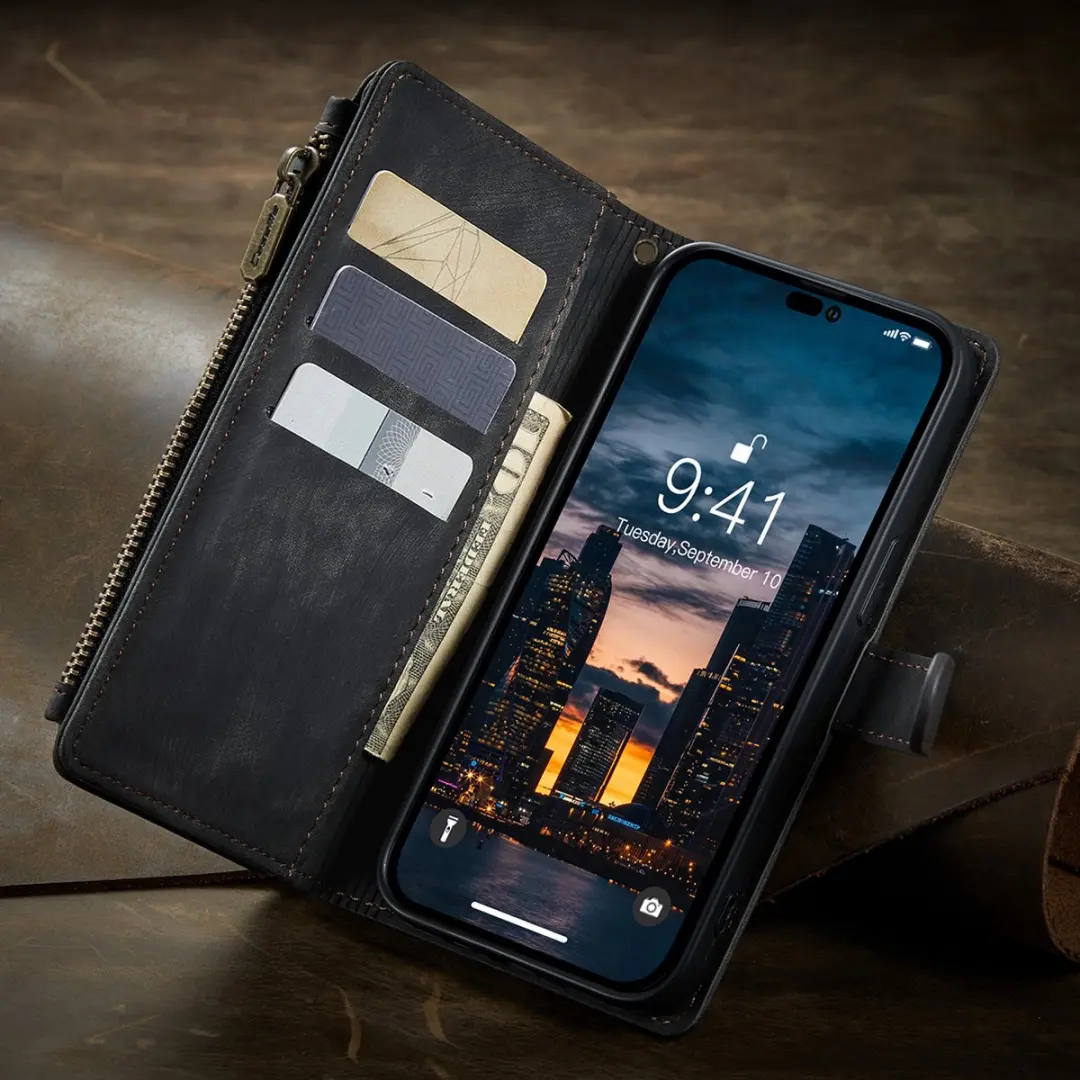 CaseMe iPhone 14 Pro Wallet Book Hoesje - Zwart