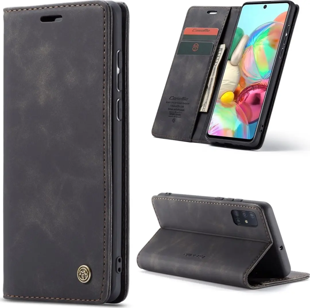 Caseme Samsung Galaxy A71 Kunstlederen Bookcase Hoesje - 2 Pasjes - Zwart - afbeelding 6 van 6