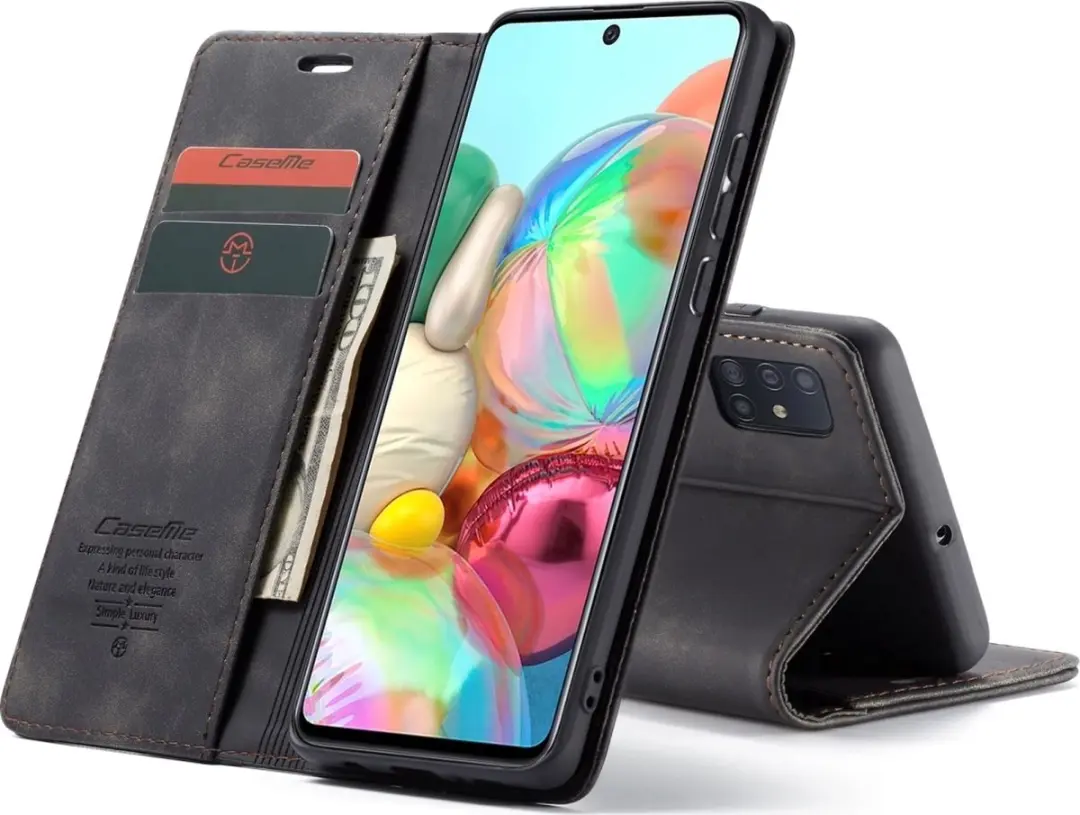 Caseme Samsung Galaxy A71 Kunstlederen Bookcase Hoesje - 2 Pasjes - Zwart