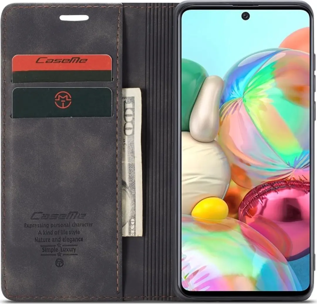 Caseme Samsung Galaxy A71 Kunstlederen Bookcase Hoesje - 2 Pasjes - Zwart