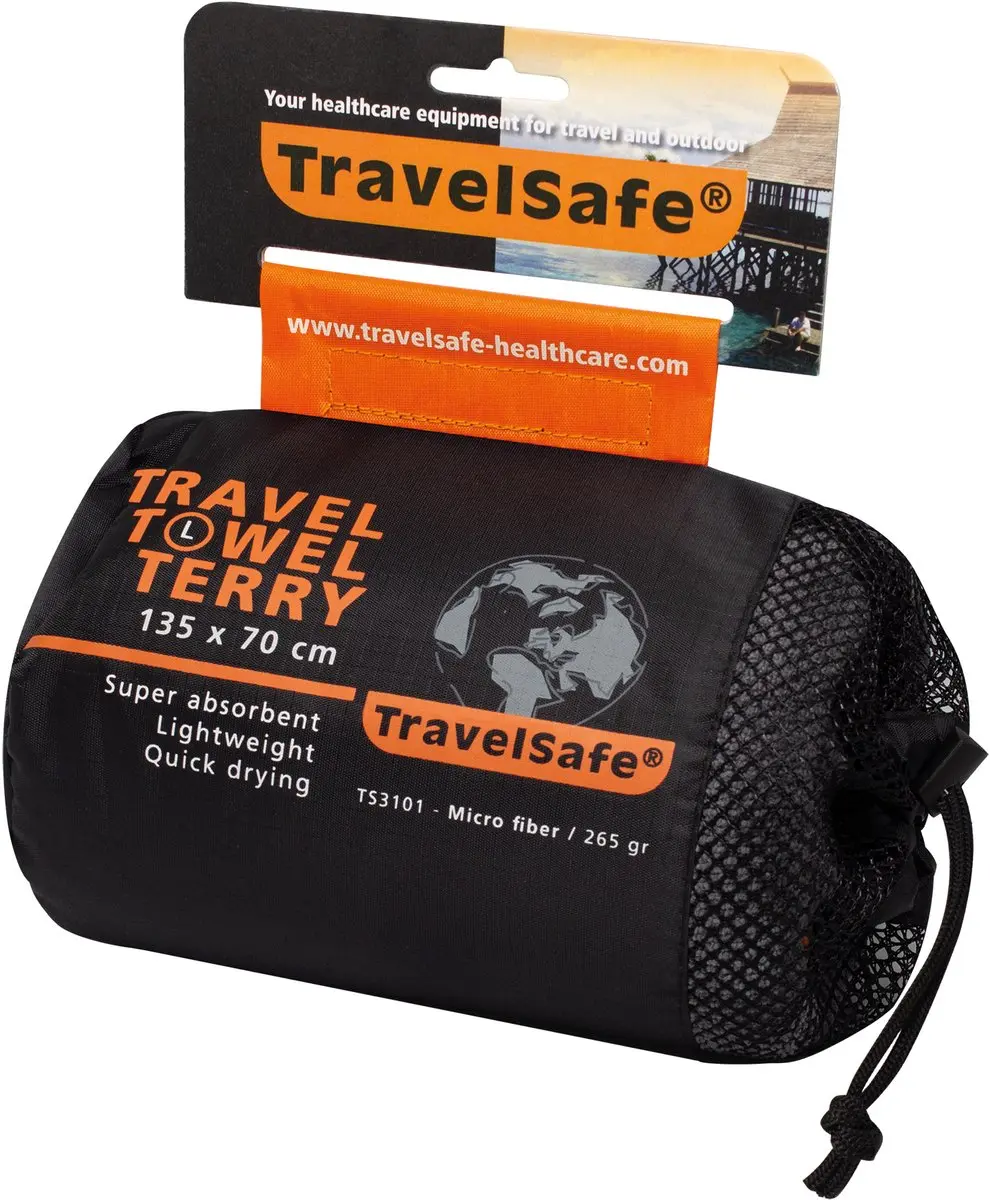 TravelSafe Microvezel Terry Handdoek L - Grijs/Oranje