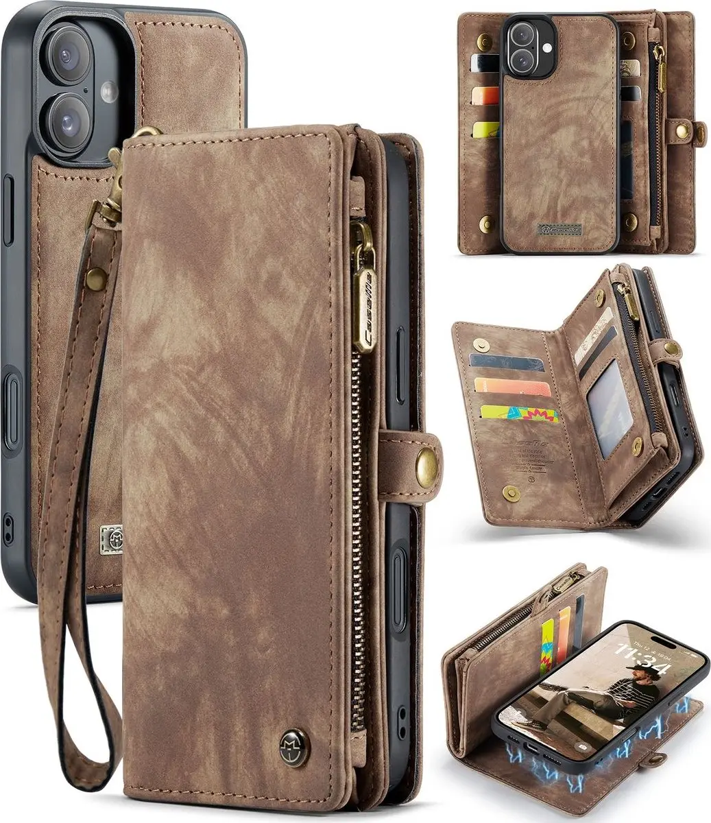 Caseme 008 Telefoonhoesje iPhone 16 - Bookcase Portemonnee Bruin