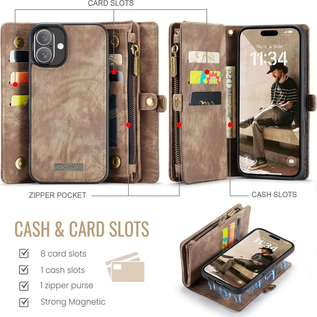 Caseme 008 Telefoonhoesje iPhone 16 - Bookcase Portemonnee Bruin