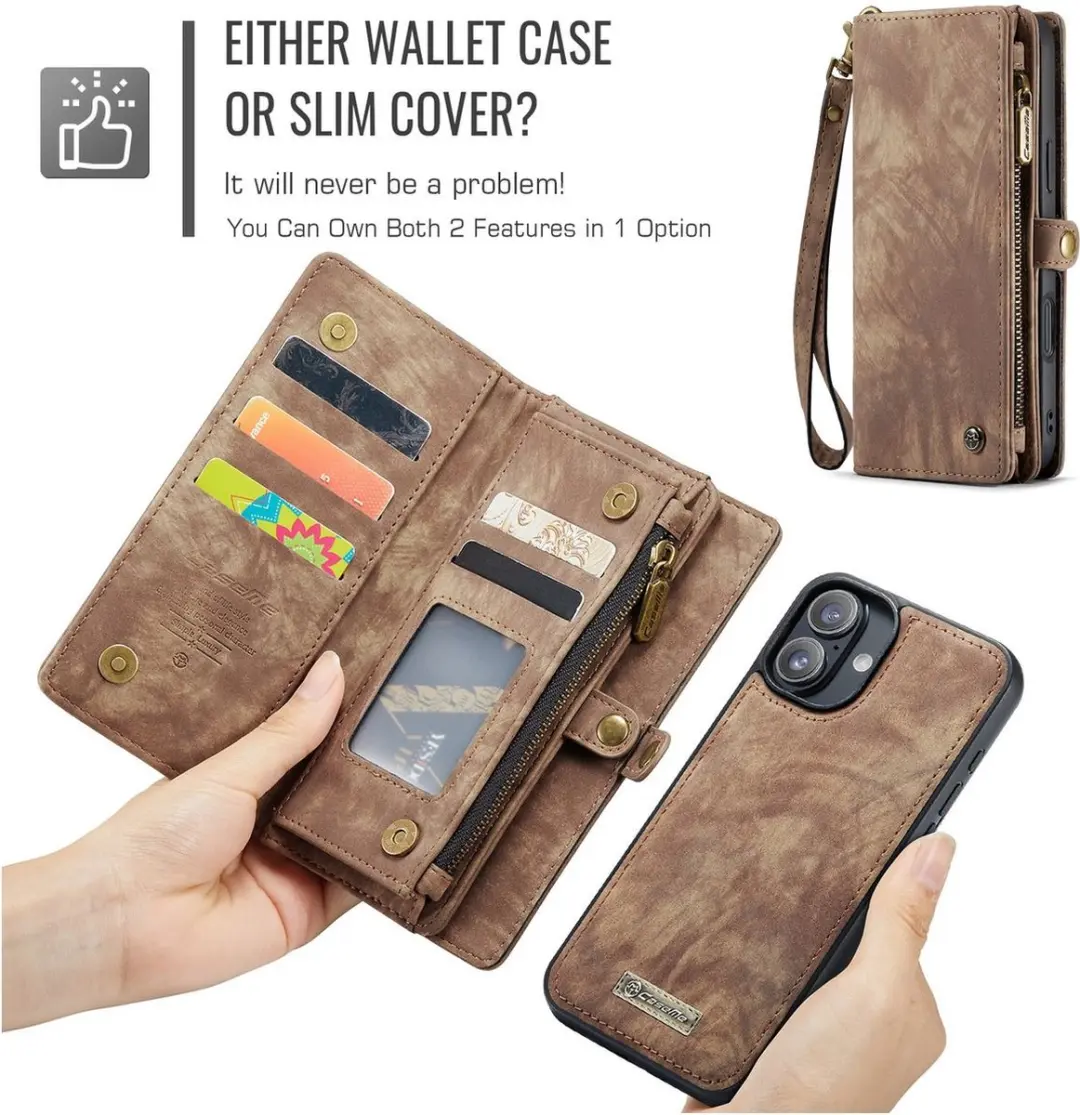 Caseme 008 Telefoonhoesje iPhone 16 - Bookcase Portemonnee Bruin - afbeelding 6 van 6