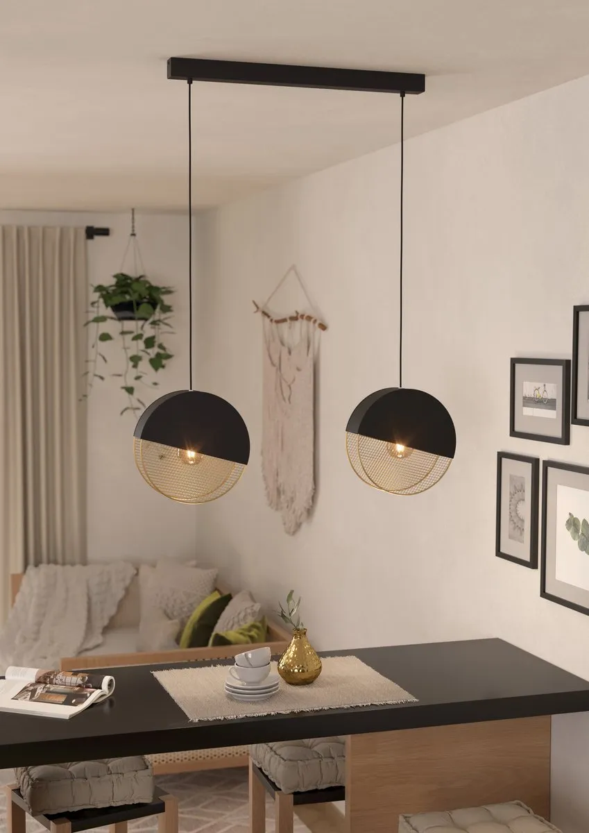 Eglo Mumbles Hanglamp E27 - 2 Lichtpunten - 86cm - Zwart/Goud