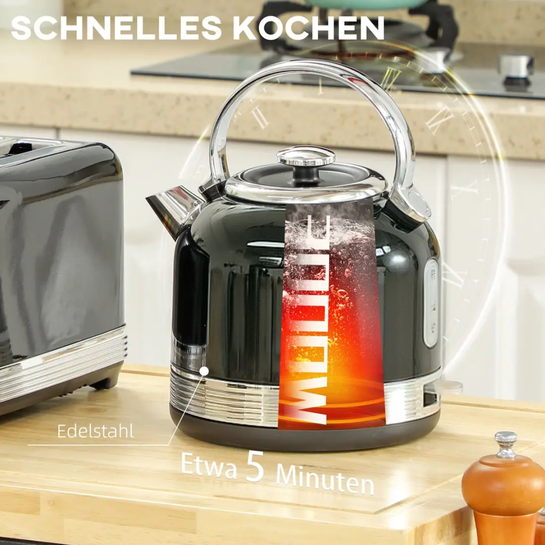 Homcom Waterkoker & Broodrooster Set 2200W - 7 Programma's - Zwart
