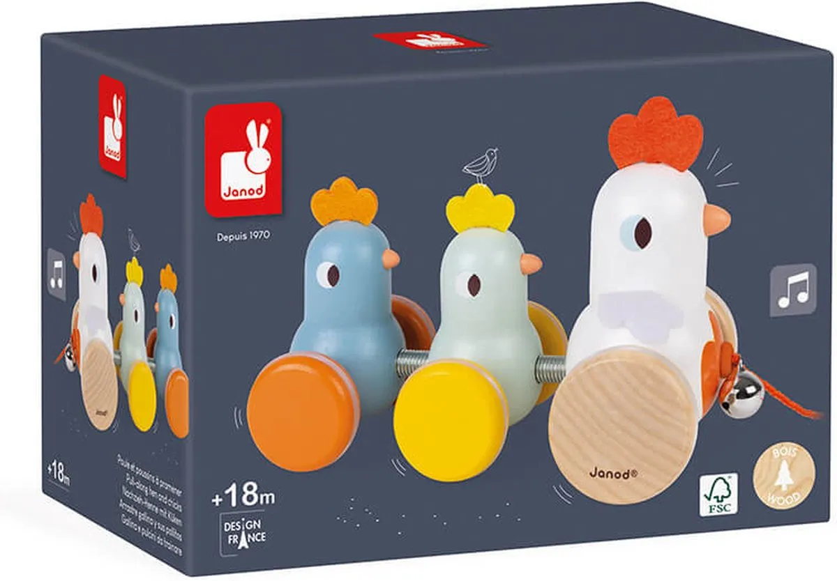 Janod Houten Trekfiguur Kip en Kuikens - 3-delig - afbeelding 6 van 6