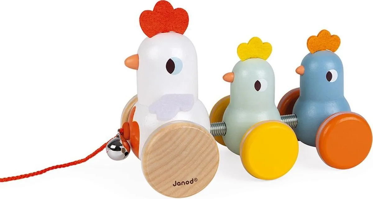 Janod Houten Trekfiguur Kip en Kuikens - 3-delig
