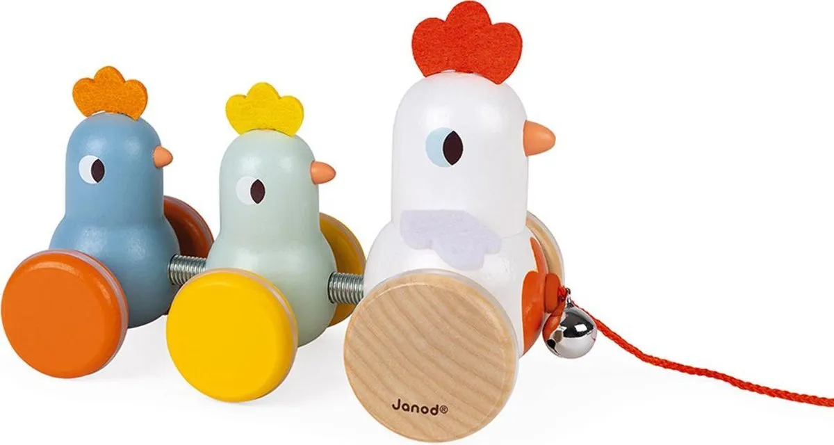 Janod Houten Trekfiguur Kip en Kuikens - 3-delig